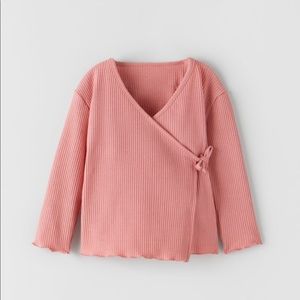 Zara toddlers pink ribbed kimono cardigan | 3-4T